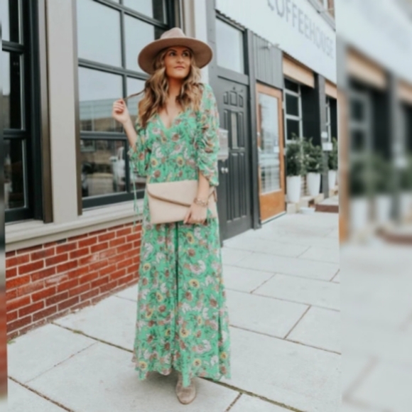 Free People Boho Maxi Dress Floral Green XS or XL - Picture 5 of 8